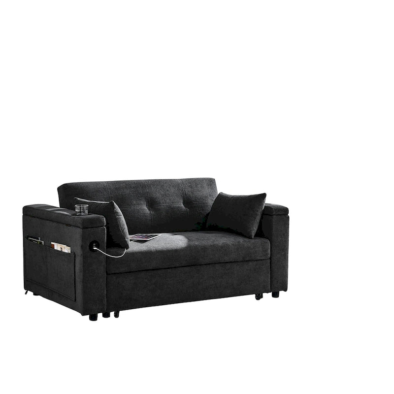 54 Pull-Out Sleeper Sofa Bed Double Seat Recliner Sofa Bed