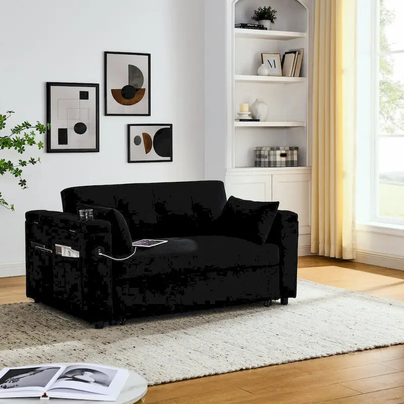 54 Pull-Out Sleeper Sofa Bed Double Seat Recliner Sofa Bed