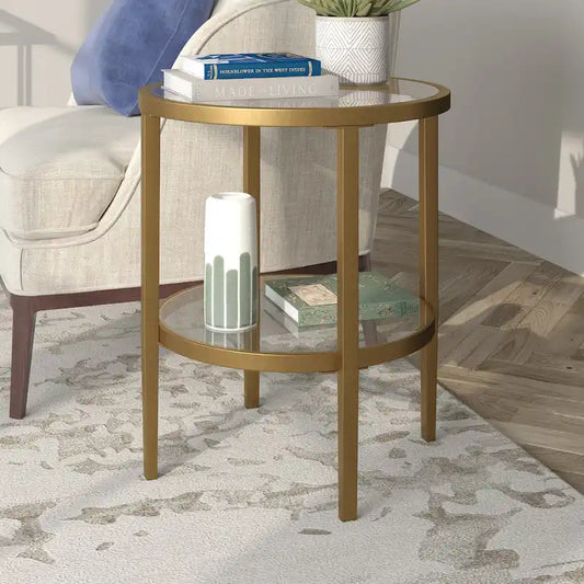 Hera 19.63 Wide Round Side Table with Clear Glass Shelf