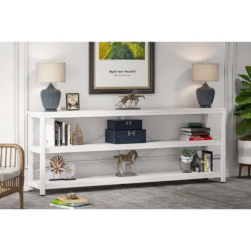 70.8 Extra Long Narrow Console Table Sofa Table Entryway Table with 3 Tiers Storage Shelves