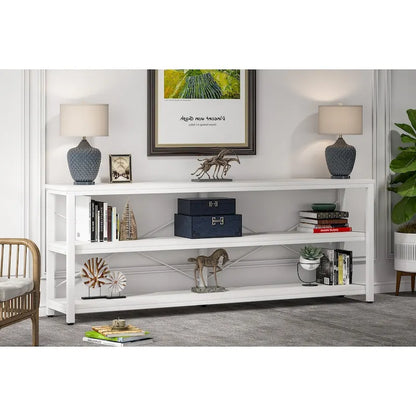70.8 Extra Long Narrow Console Table Sofa Table Entryway Table with 3 Tiers Storage Shelves
