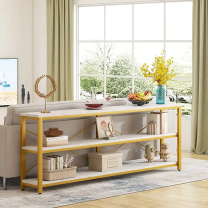70.8 Extra Long Narrow Console Table Sofa Table Entryway Table with 3 Tiers Storage Shelves