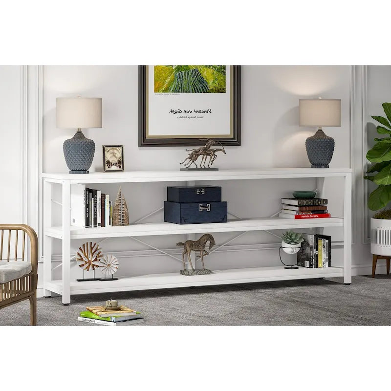 70.8 Extra Long Narrow Console Table Sofa Table Entryway Table with 3 Tiers Storage Shelves
