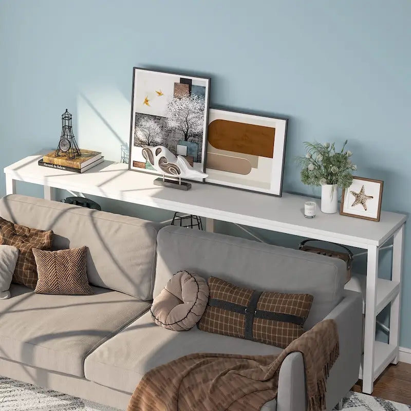 70.8 Extra Long Narrow Console Table Sofa Table Entryway Table with 3 Tiers Storage Shelves