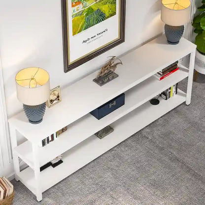 70.8 Extra Long Narrow Console Table Sofa Table Entryway Table with 3 Tiers Storage Shelves