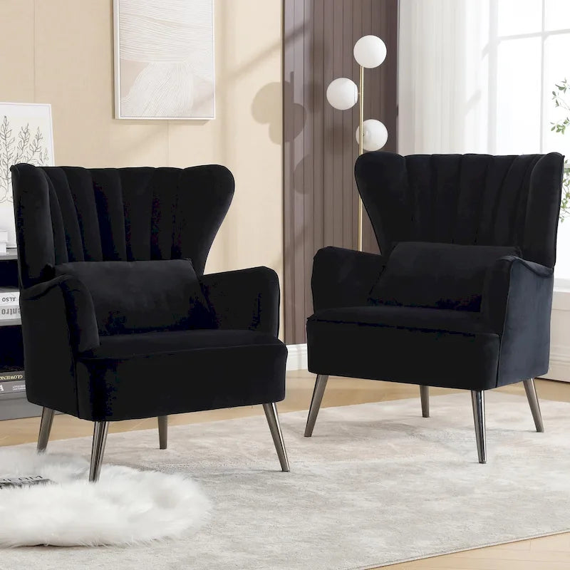 HOMYKA Modern Wingback Arm Chair Upholstered Accent Chair Set of 2