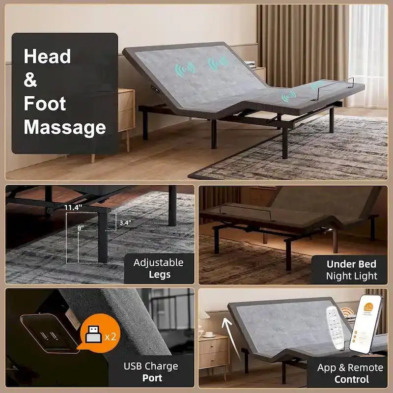 ESHINE Adjustable Bed Frame, with Massage