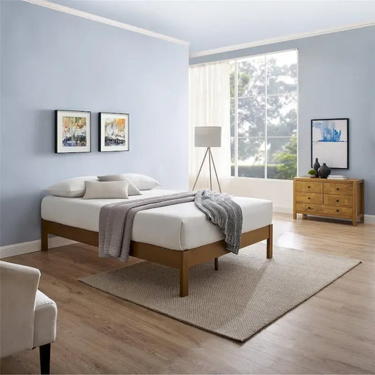 MUSEHOMEINC Deluxe Wood Platform Bed Frame,No Need for Box Spring,Rivet Modern Solid Pine Wood Platform Bed,Antique Espresso