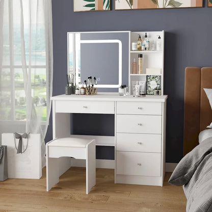 39.4 W Dresser Makeup Vanity Set with Stool and Mirror Room