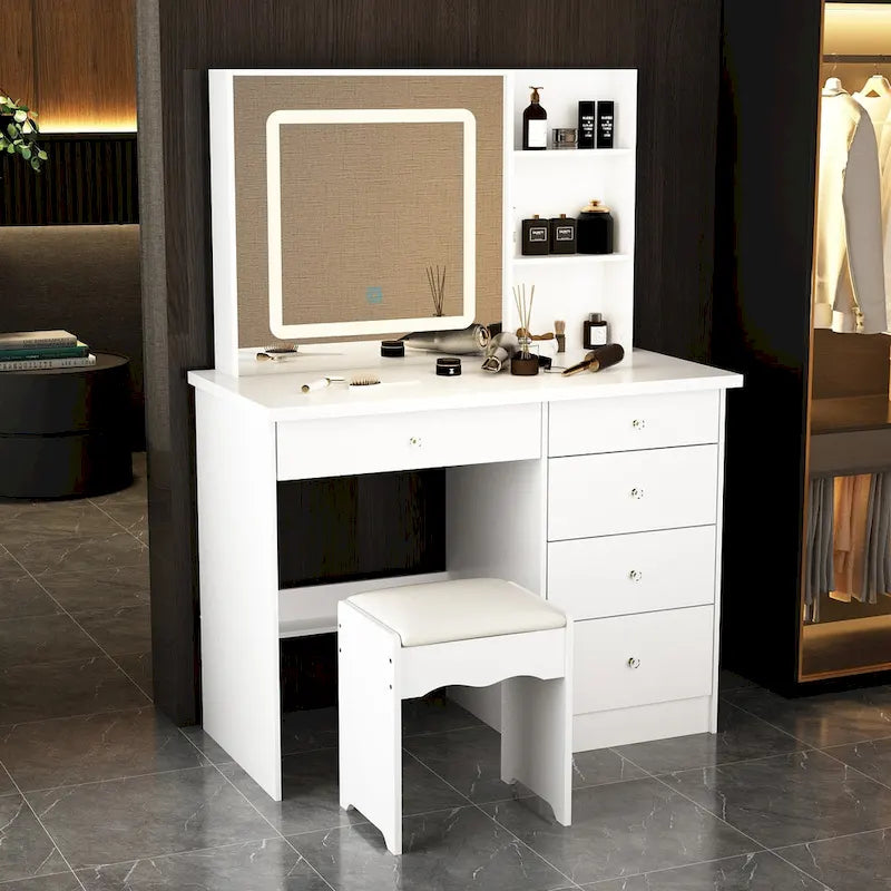 39.4 W Dresser Makeup Vanity Set with Stool and Mirror Room
