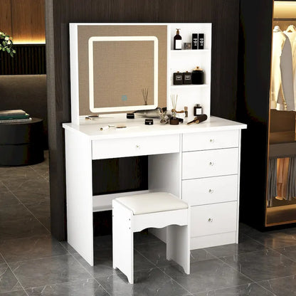 39.4 W Dresser Makeup Vanity Set with Stool and Mirror Room