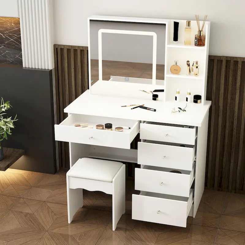 39.4 W Dresser Makeup Vanity Set with Stool and Mirror Room