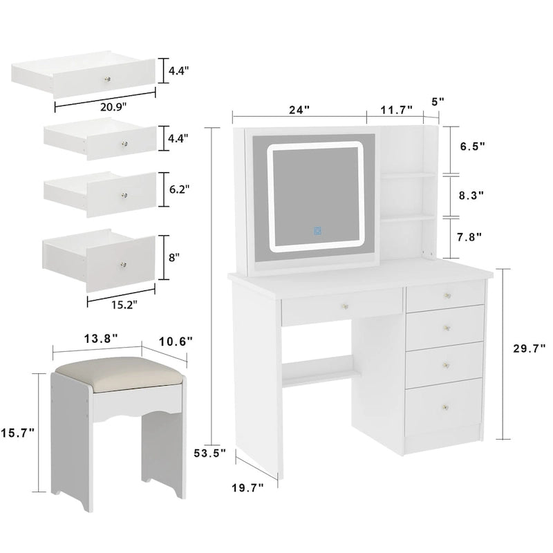 39.4 W Dresser Makeup Vanity Set with Stool and Mirror Room