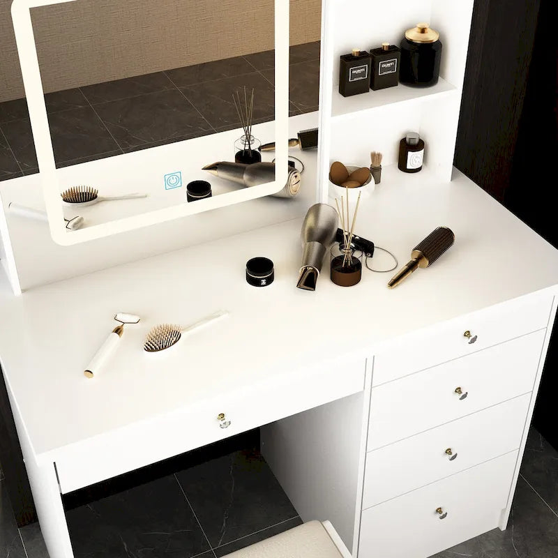 39.4 W Dresser Makeup Vanity Set with Stool and Mirror Room