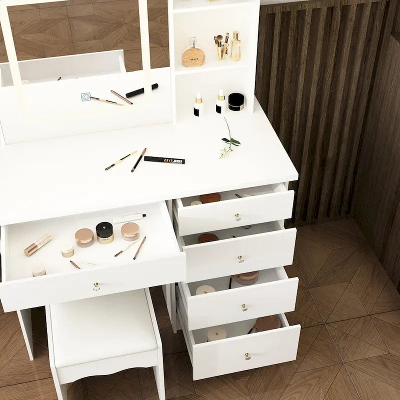39.4 W Dresser Makeup Vanity Set with Stool and Mirror Room