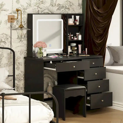 39.4 W Dresser Makeup Vanity Set with Stool and Mirror Room