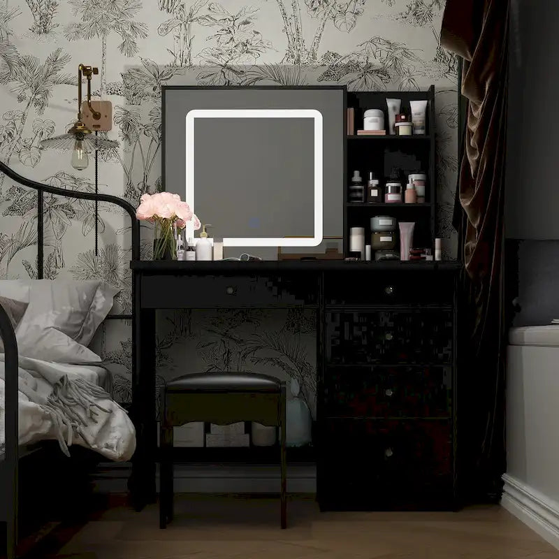 39.4 W Dresser Makeup Vanity Set with Stool and Mirror Room