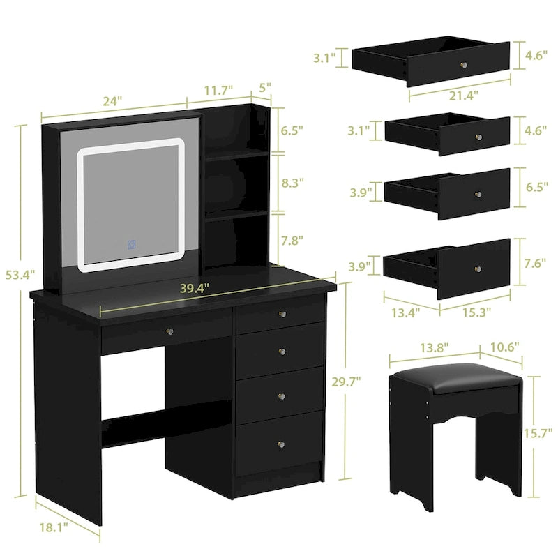 39.4 W Dresser Makeup Vanity Set with Stool and Mirror Room