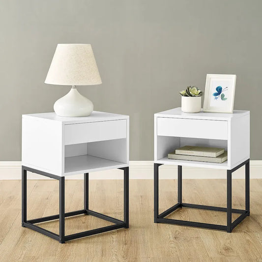MUSEHOMEINC Simple End Table with Drawer and Shelf for Any Room,Nightstand,Metal Leg Design
