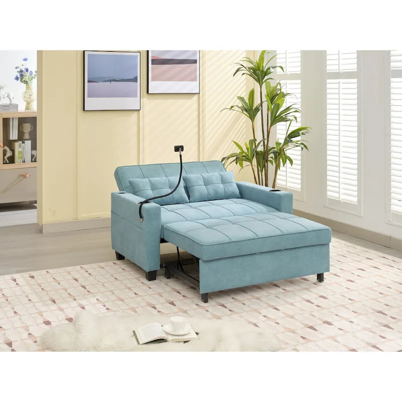 3-in-1 Pull Out Convertible Sleeper Sofa Bed with USB Ports
