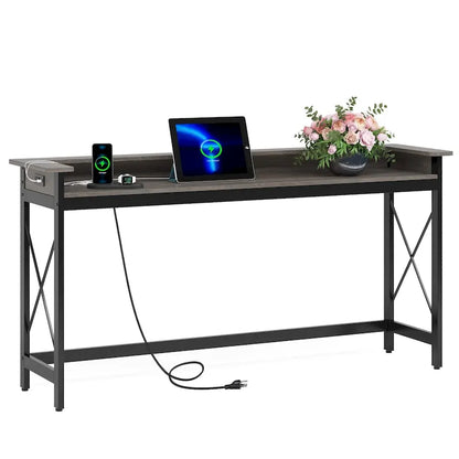 Sofa CouchTable with Outlets and USB Ports, 70.9 inch Long Entryway Console Table