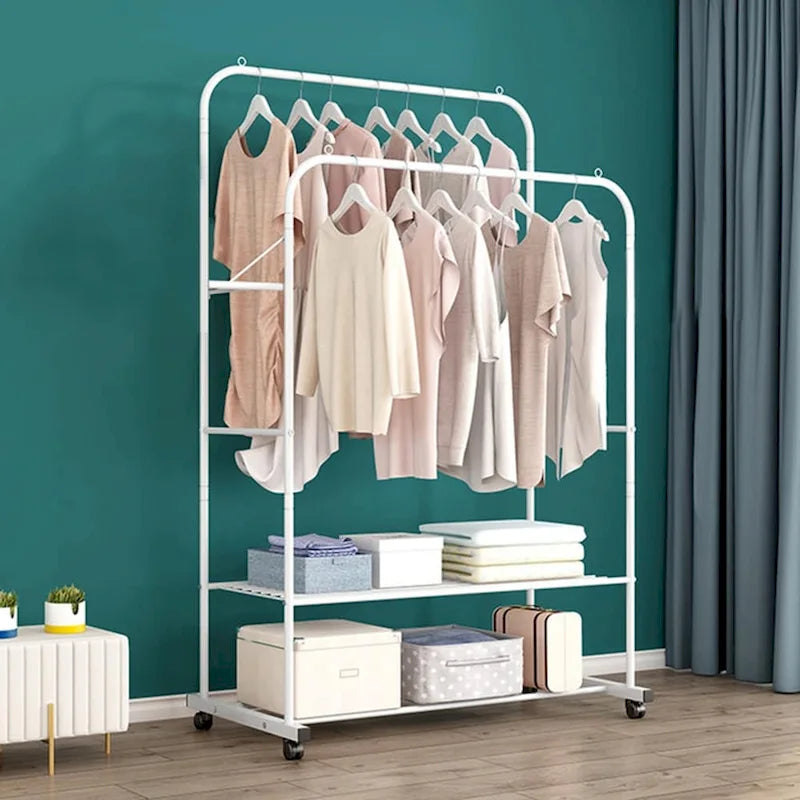 Rolling Garment Rack Clothes Metal Stand Shelf