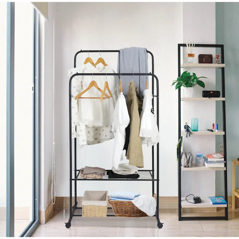 Rolling Garment Rack Clothes Metal Stand Shelf