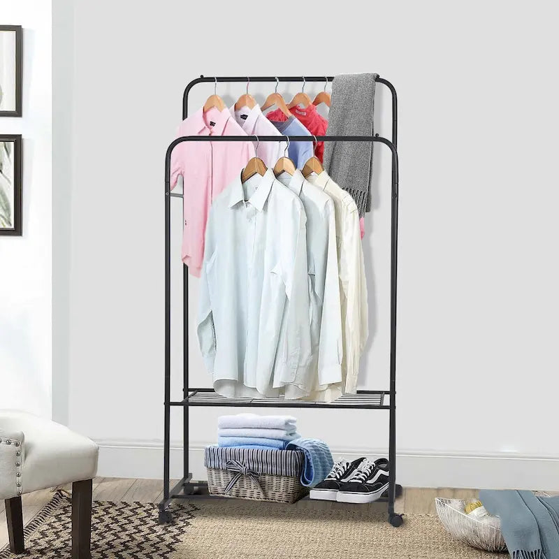 Rolling Garment Rack Clothes Metal Stand Shelf