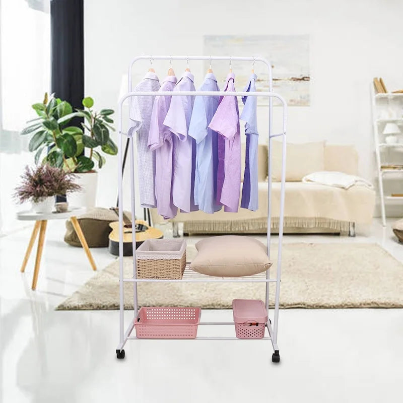 Rolling Garment Rack Clothes Metal Stand Shelf