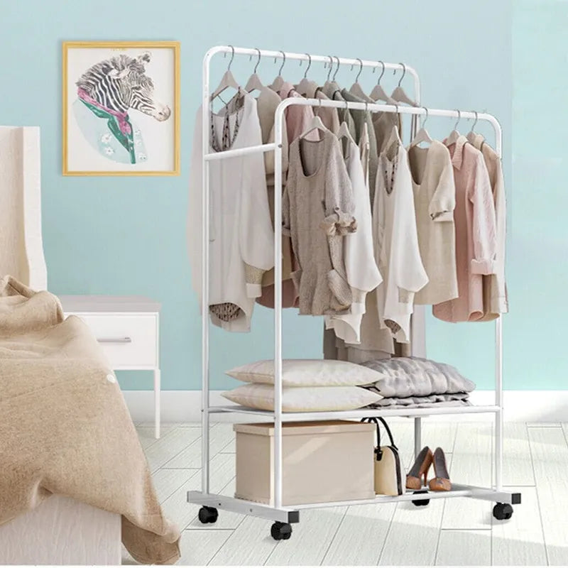 Rolling Garment Rack Clothes Metal Stand Shelf