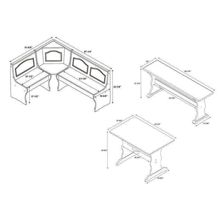 Moens Walnut 3-piece Breakfast Nook Dining Set