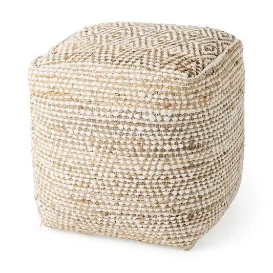 Mercana Ekani Cream & Beige Cotton Square Pouf
