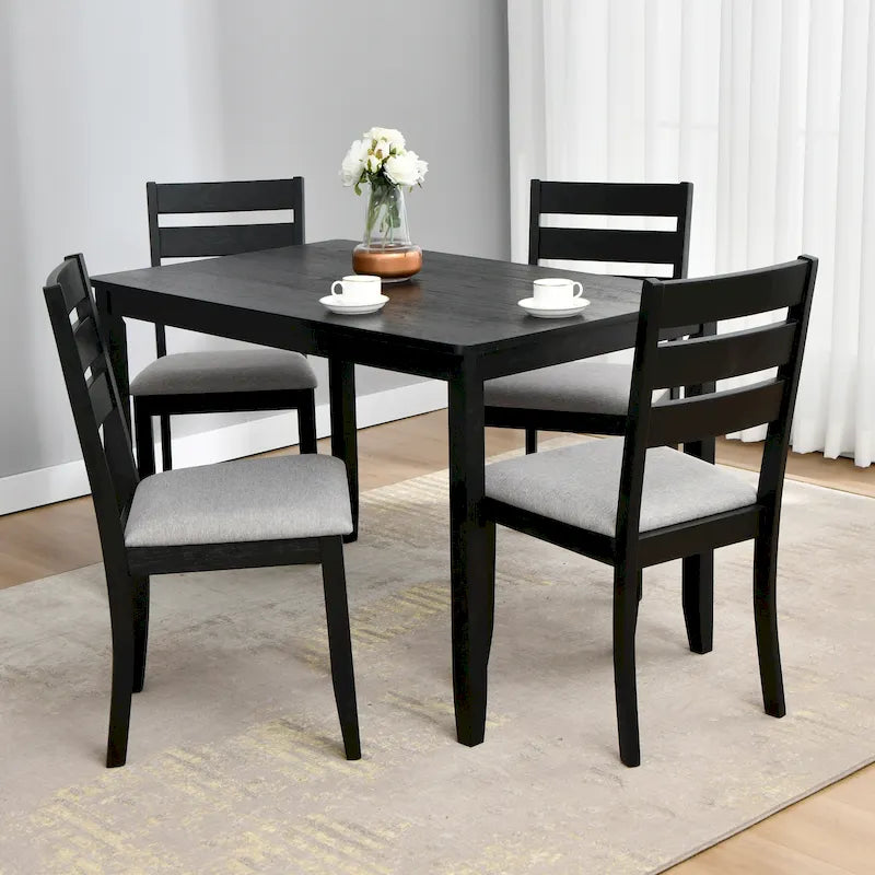 5-Piece Solid Wood 47L Dining Table Sets (1 Table+ 4 Slat Back Chairs)