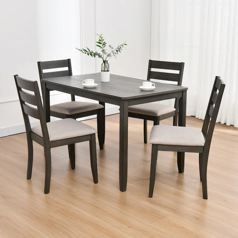 5-Piece Solid Wood 47L Dining Table Sets (1 Table+ 4 Slat Back Chairs)