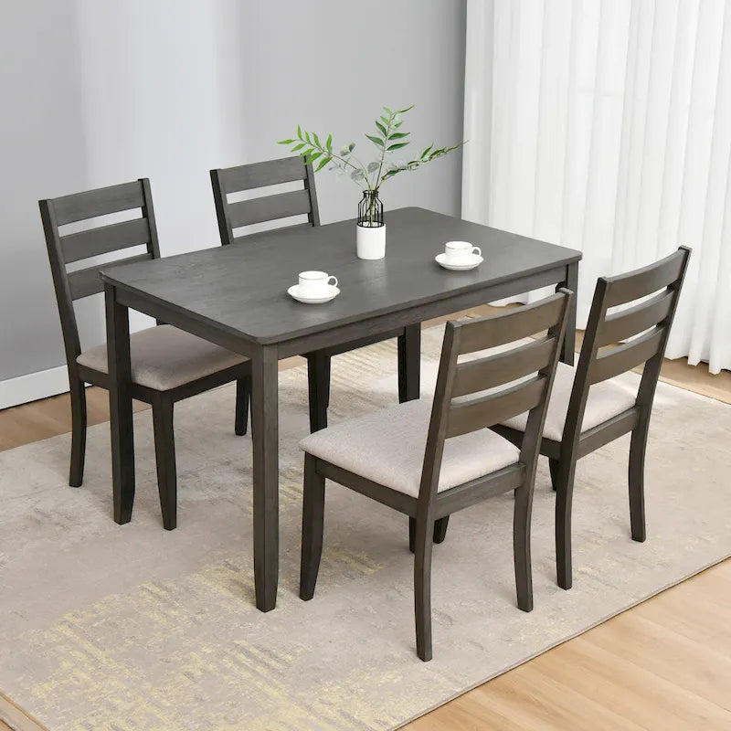 5-Piece Solid Wood 47L Dining Table Sets (1 Table+ 4 Slat Back Chairs)
