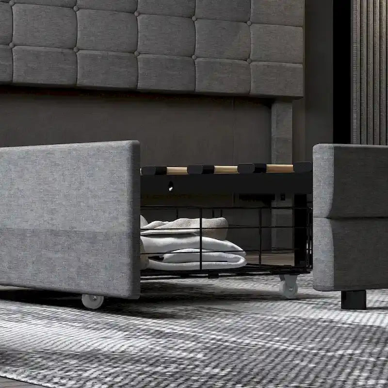 Queen Bed Frame with Storage Drawers Adjustable Headboard Lights LED