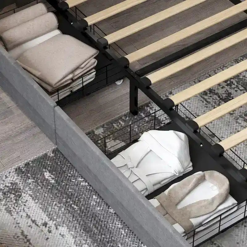 Queen Bed Frame with Storage Drawers Adjustable Headboard Lights LED