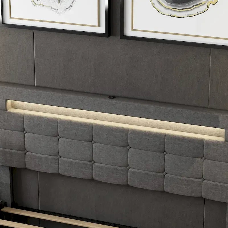 Queen Bed Frame with Storage Drawers Adjustable Headboard Lights LED