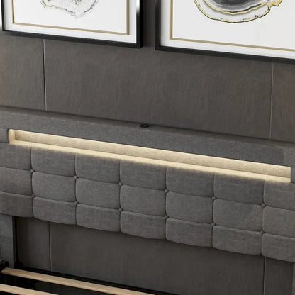 Queen Bed Frame with Storage Drawers Adjustable Headboard Lights LED