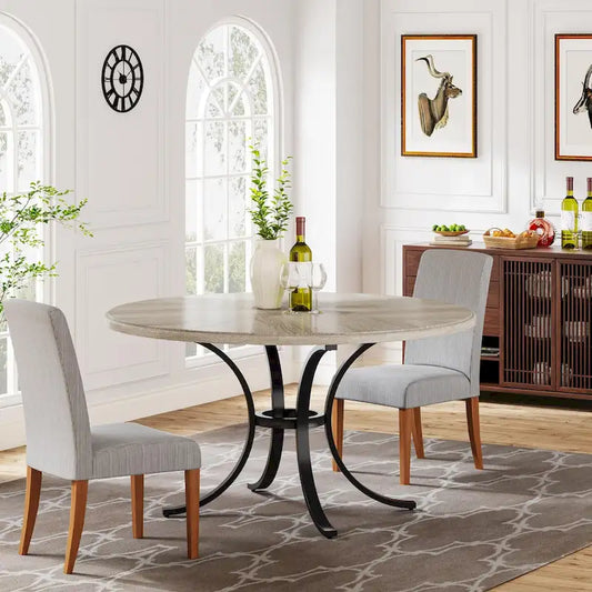 Round Dining Table for 4-6 People, Wood Kitchen Table for Dining Room