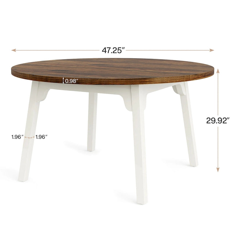 Round Dining Table for 4-6 People, 47-Inch Farmhouse Kitchen Table
