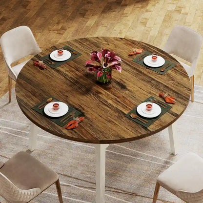 Round Dining Table for 4-6 People, 47-Inch Farmhouse Kitchen Table