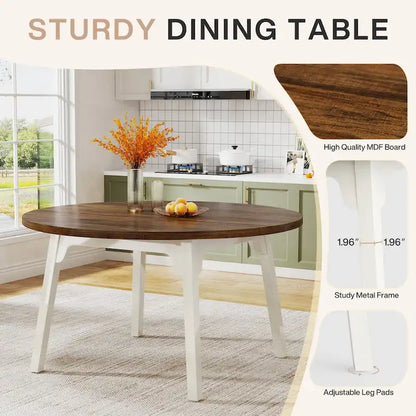 Round Dining Table for 4-6 People, 47-Inch Farmhouse Kitchen Table