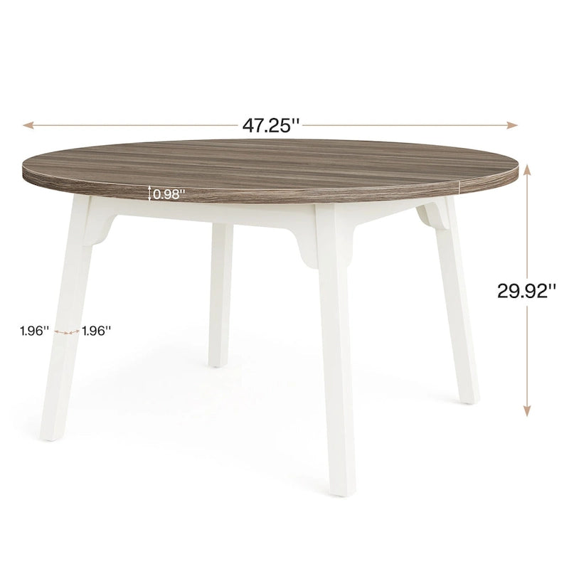 Round Dining Table for 4-6 People, 47-Inch Farmhouse Kitchen Table