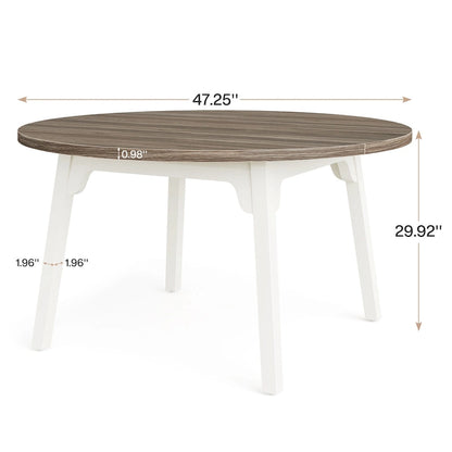 Round Dining Table for 4-6 People, 47-Inch Farmhouse Kitchen Table