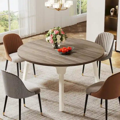 Round Dining Table for 4-6 People, 47-Inch Farmhouse Kitchen Table