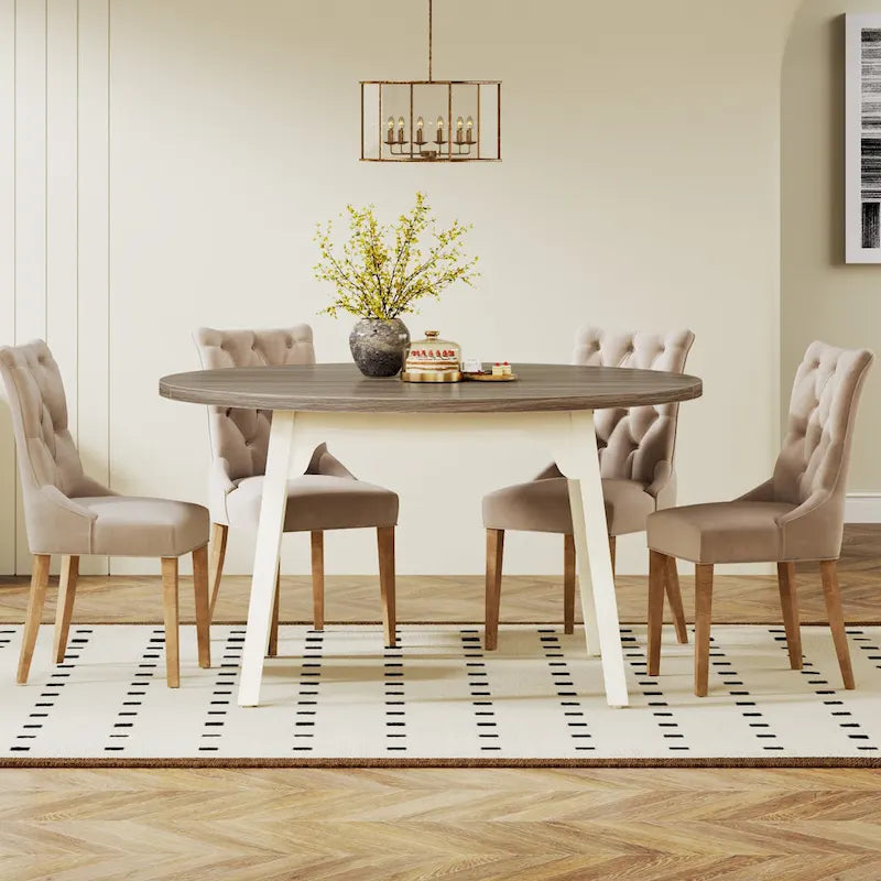 Round Dining Table for 4-6 People, 47-Inch Farmhouse Kitchen Table