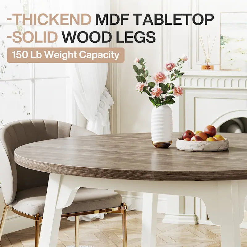 Round Dining Table for 4-6 People, 47-Inch Farmhouse Kitchen Table