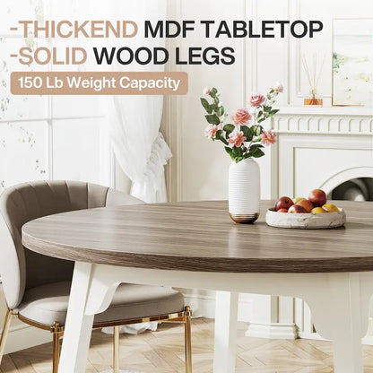 Round Dining Table for 4-6 People, 47-Inch Farmhouse Kitchen Table