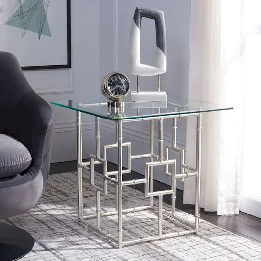 SAFAVIEH Treasures Dragojla Silver/ Glass Top Accent Table - 21.7 x 21.7 x 21.4 - 22Wx22Dx21H